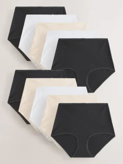 Next Full Brief Full Briefs Cotton Knickers 10 Pack Black/White/Pastel Rose Nude Online