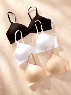 Next Black/White/Pastel Rose Nude Pad Non Wire B-G Nursing Cotton Blend Ultimate Comfort Bras 3 Pack