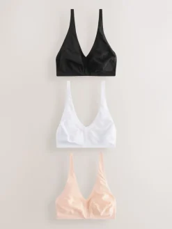 Next Black/White/Pastel Rose Nude Non Pad Non Wire DD+ Cotton Blend Ultimate Comfort Bras 3 Pack New