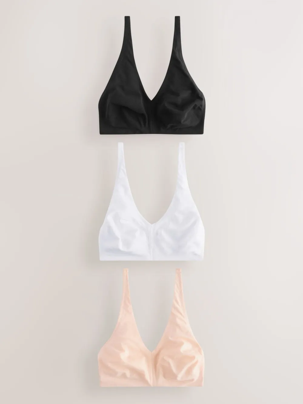 Next Black/White/Pastel Rose Nude Non Pad Non Wire DD+ Cotton Blend Ultimate Comfort Bras 3 Pack New