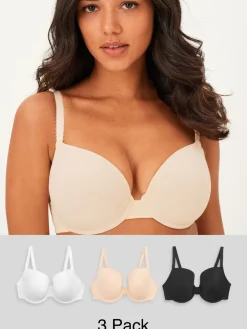 Next Black/White/Pastel Rose Nude Pad Plunge DD+ Cotton Blend Ultimate Comfort Bras 3 Pack Outlet