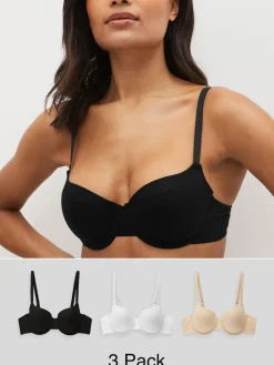 Next Black/White/Pastel Rose Nude Pad Balcony Cotton Blend Ultimate Comfort Bras 3 Pack Discount