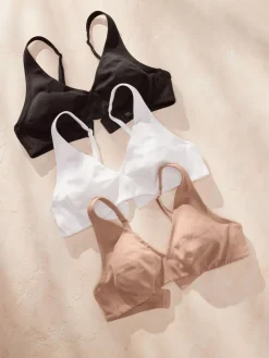 Next Non Pad Non Wire Cotton Blend Ultimate Comfort Bras 3 Pack Black/White/Pastel Rose Nude New