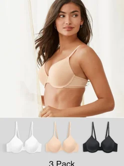 Next Black/White/Pastel Rose Nude Pad Full Cup Cotton Blend Ultimate Comfort Bras 3 Pack New