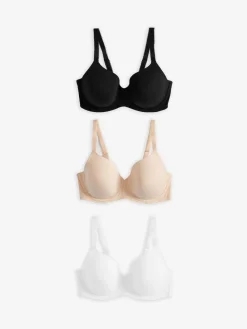 Next Black/White/Pastel Rose Nude Pad Full Cup DD+ Cotton Blend Ultimate Comfort Bras 3 Pack Sale