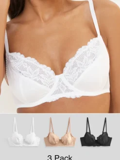 Next Black/White/Praline Nude 3 Pack Non Pad Full Cup Bras Discount