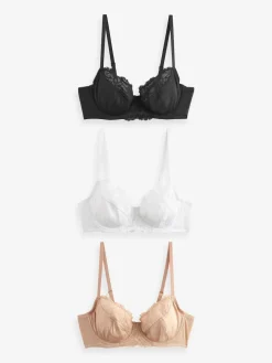 Next Black/White/Praline Nude 3 Pack Non Pad Full Cup Bras Discount