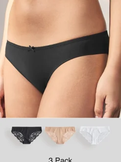 Next Brazilian No VPL Lace Back Briefs 3 Pack Black/White/Praline Nude