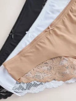 Next Brazilian No VPL Lace Back Briefs 3 Pack Black/White/Praline Nude