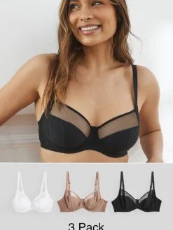Next DD+ Non Pad Full Cup Bras 3 Pack with Side Support Black/White/Praline Nude Hot