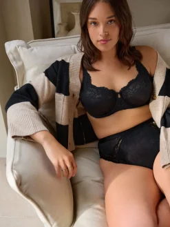 Next DD+ Lace Trim Non Pad Full Cup Underwired Bras 3 Pack Black/White/Praline Nude Sale