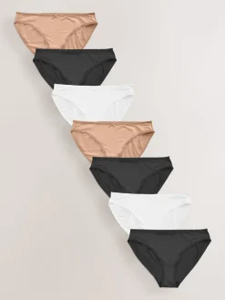 Next High Leg Microfibre Knickers 7 Pack Black/White/Praline Nude
