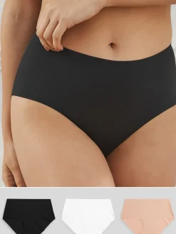 Next Midi No VPL Comfort Knickers 3 Pack Black/White/Praline Nude Clearance