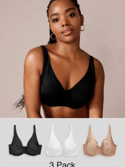 Next Non Pad Full Cup DD+ Microfibre Smoothing Ultimate Comfort T-Shirt Bras 3 Pack Black/White/Praline Nude Hot