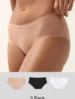 Next Short No VPL Comfort Knickers 3 Pack Black/White/Praline Nude Clearance