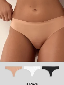 Next Thong No VPL Comfort Knickers 3 Pack Black/White/Praline Nude Best