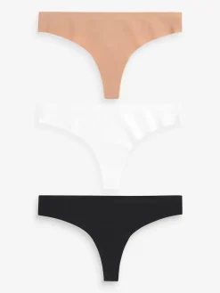 Next Thong No VPL Comfort Knickers 3 Pack Black/White/Praline Nude Best