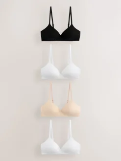 Next Black/White/White/Praline Nude Pad Non Wire Cotton Bras 4 Pack Clearance