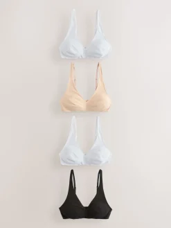 Next Black/White/White/Praline Nude Non Pad Non Wire Cotton Bras 4 Pack New
