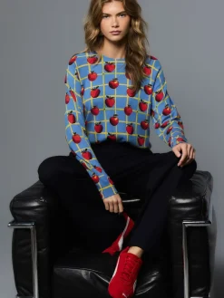 Next Blue Apple Check Pattern Soft Touch Crew Neck Cotton Rich Jumper Sale