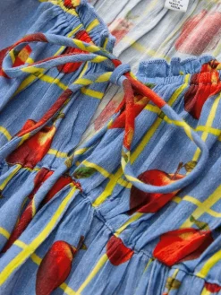 Next Long Sleeve Milkmaid Top Blue Apple Print Outlet