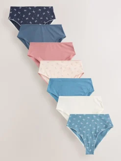 Next Blue Bows High Waist High Leg Cotton Rich Knickers 7 Pack Sale