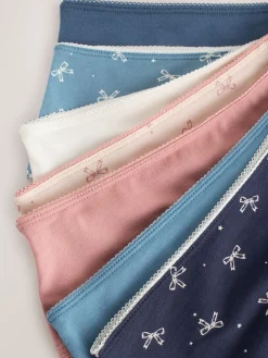 Next Blue Bows High Waist High Leg Cotton Rich Knickers 7 Pack Sale