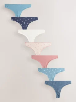 Next Thong Cotton Rich Knickers 7 Pack Blue Bows New