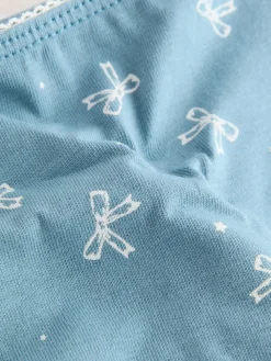 Next Thong Cotton Rich Knickers 7 Pack Blue Bows New