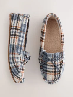 Next Moccasin Brushed Slippers Blue Check Best