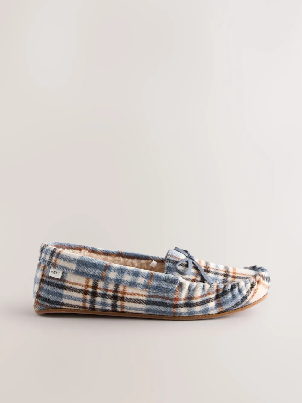 Next Moccasin Brushed Slippers Blue Check Best