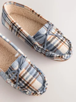 Next Moccasin Brushed Slippers Blue Check Best