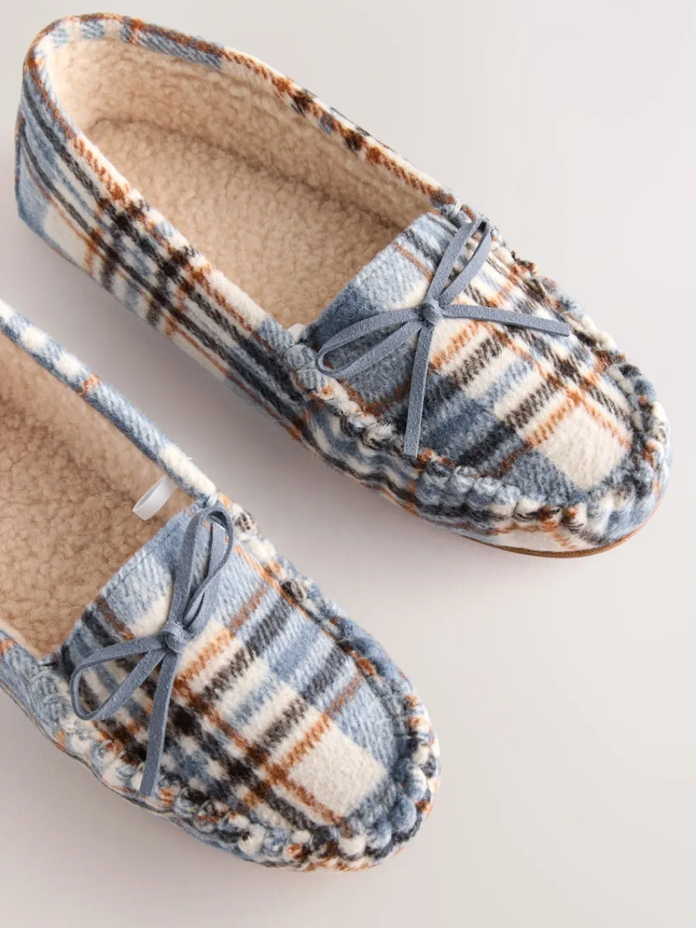 Next Moccasin Brushed Slippers Blue Check Best