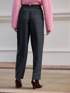 Next Blue Check N. Premium Barrel Leg Trousers With Wool New