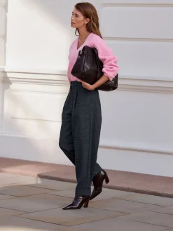 Next Blue Check N. Premium Barrel Leg Trousers With Wool New