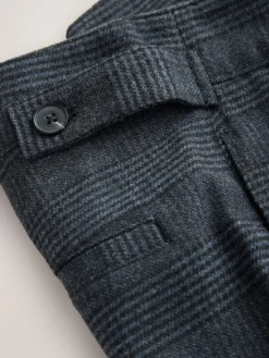 Next Blue Check N. Premium Barrel Leg Trousers With Wool New