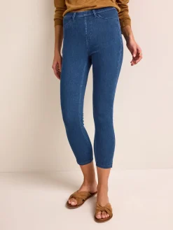 Next Blue Dark Wash Cropped Denim Jersey Leggings Outlet