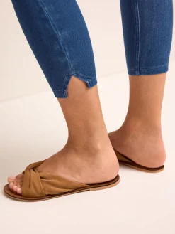 Next Blue Dark Wash Cropped Denim Jersey Leggings Outlet