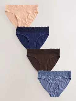 Next Blue Ditsy Floral High Leg Cotton Lace Knickers 4 Pack Best