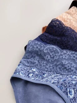 Next Blue Ditsy Floral High Leg Cotton Lace Knickers 4 Pack Best