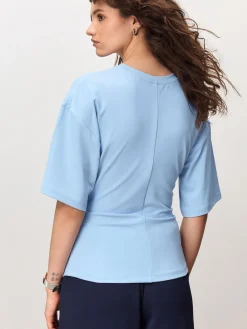 Next Drape Cinched Waist Half Sleeve Top Blue Discount