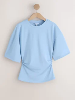 Next Drape Cinched Waist Half Sleeve Top Blue Discount