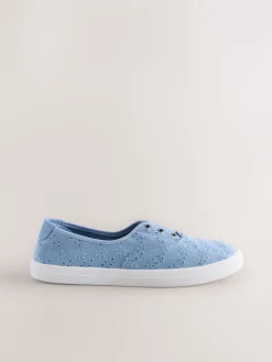 Next Embroidered Laceless Canvas Slip On Trainers Blue Sale