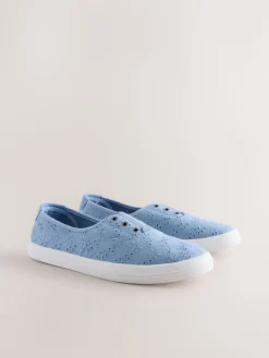 Next Embroidered Laceless Canvas Slip On Trainers Blue Sale