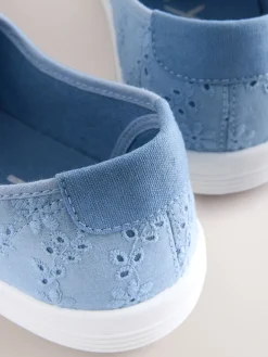 Next Embroidered Laceless Canvas Slip On Trainers Blue Sale