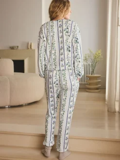 Next Blue Floral Cosy Long Sleeve Pyjamas Outlet