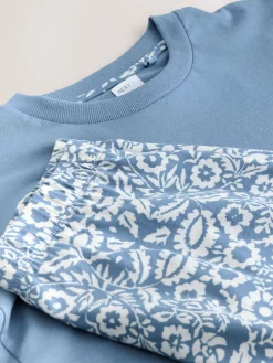 Next Cotton Short Set Pyjamas Blue Floral Clearance