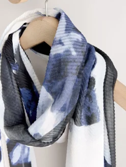 Next Blue Floral Print Plisse Lightweight Scarf Clearance