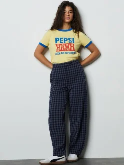 Next Blue Gingham Barrel Leg Trousers Discount