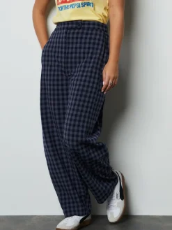Next Blue Gingham Barrel Leg Trousers Discount